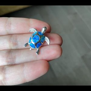 Sterling Silver Turtle Pendant with Black Opal